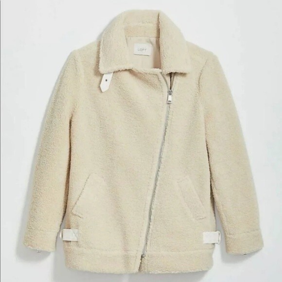 LOFT Faux Shearling Sherpa Moto Jacket - Picture 1 of 15